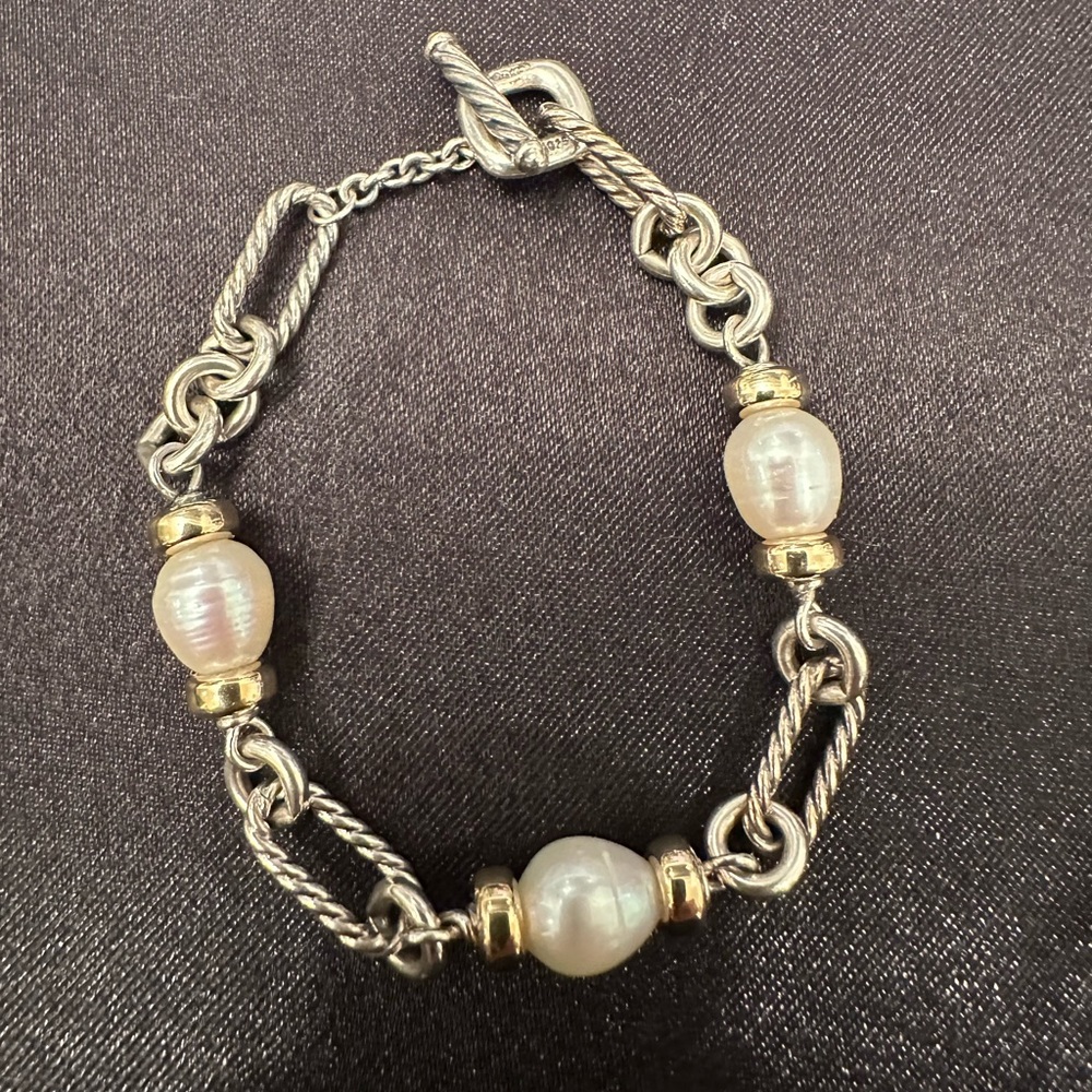 David Yurman Silver and Gold Bracelet with Pearls